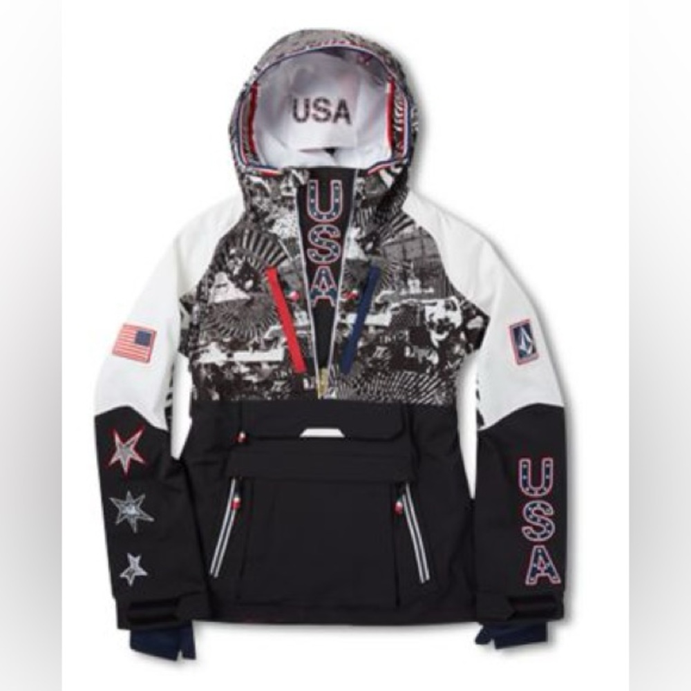 Volcom Women's Black White Ski Pullover Jacket with Red & Blue Accents